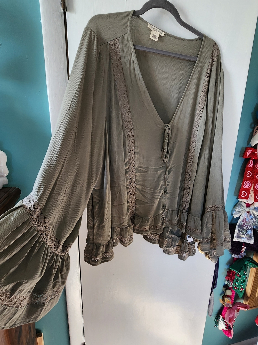 Torrid Festi Olive Lace-Trim Boho Peasant Tunic